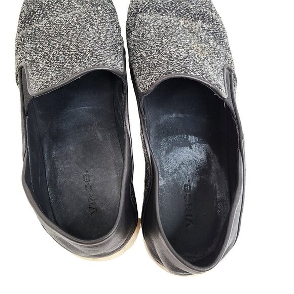 Vince Sneaker Slide Shoe Gray Black White Leather Heel Tweed Slip on - Picture 5 of 9